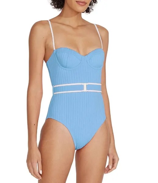 SOLID & STRIPED Сплошной купальник Spencer на косточках с поясом, синий