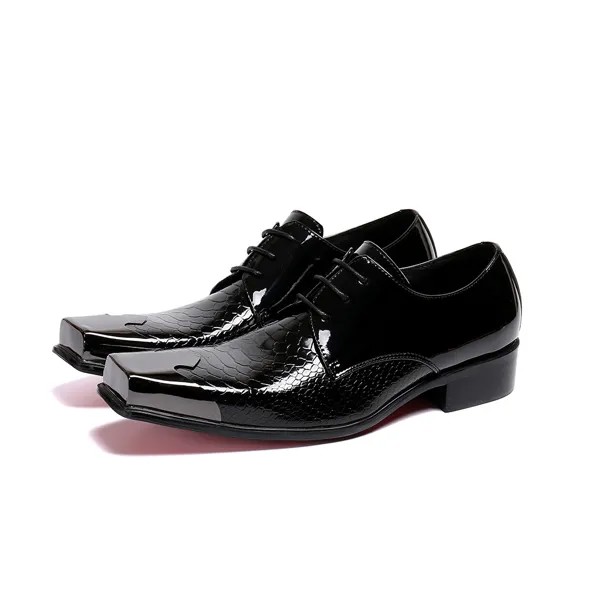 Летние Мужские модельные туфли; Черные туфли ручной работы; Итальянская обувь из крокодиловой кожи с квадратным носком; Синие лоферы с шипа...
