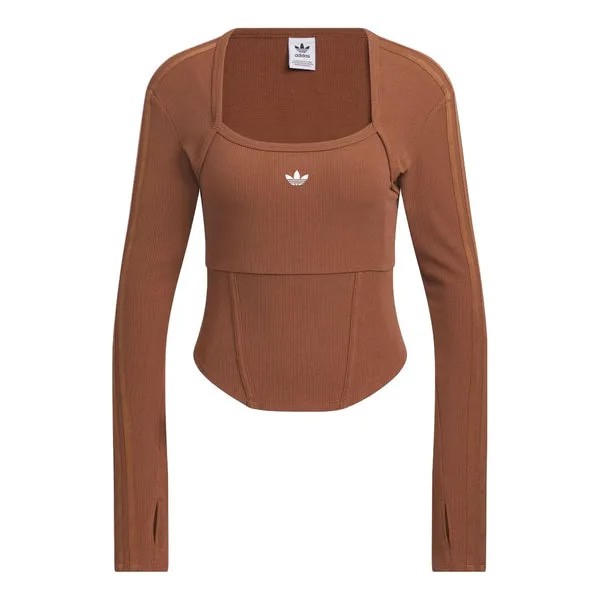 Рубашка (WMNS) adidas originals Corset Long Sleeve Shirt 'Brown', коричневый
