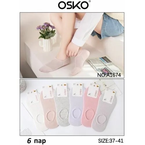 Подследники OSKO, 6 пар, размер 36-41, голубой, розовый, бежевый, белый, серый