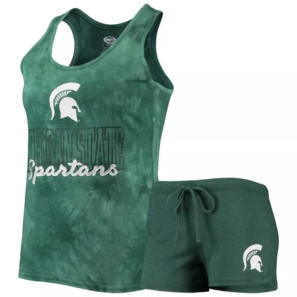 Женский комплект из топа и шорт с принтом тай-дай и зеленой майки Concepts Sport Michigan State Spartans Billboard