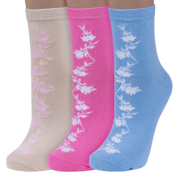 Комплект носков женских Носкофф 3-ФС96 бежевых; розовых; голубых 23-25