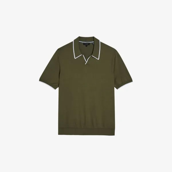 Рубашка-поло из эластичного хлопка с открытым вырезом и короткими рукавами Ted Baker, зеленый