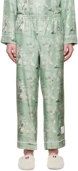 Зеленые пижамные брюки с цветочным принтом Thom Browne