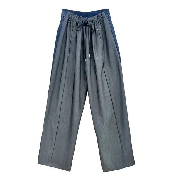 Оригинальные лоскутные джинсы на шнуровке, женские повседневные свободные прямые джинсовые брюки, женские брюки с широкими штанинами на весну и осень