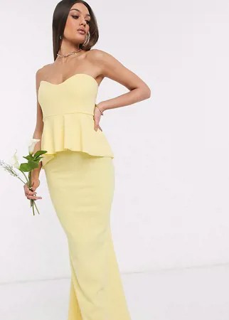 Платье лимонного цвета с баской Missguided Petite bridesmaid-Желтый