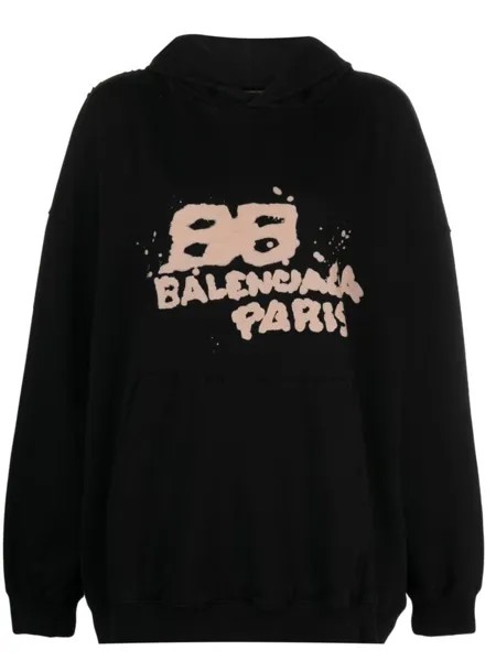Balenciaga худи Large Fit с логотипом, черный