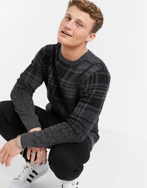 Серый вязаный джемпер в клетку Burton Menswear
