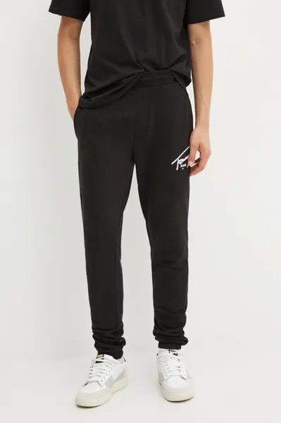 Хлопковые спортивные штаны Tommy Jeans, черный
