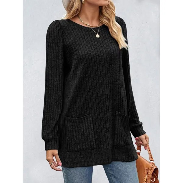 Женский однотонный свободный пуловер с карманами и свитером