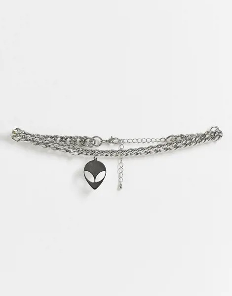 Серебристое ожерелье-чокер с подвеской в виде пришельца Topshop-Серебристый