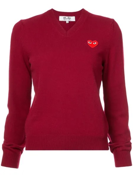 Comme Des Garçons Play свитер с V-образным вырезом и вышивкой, красный