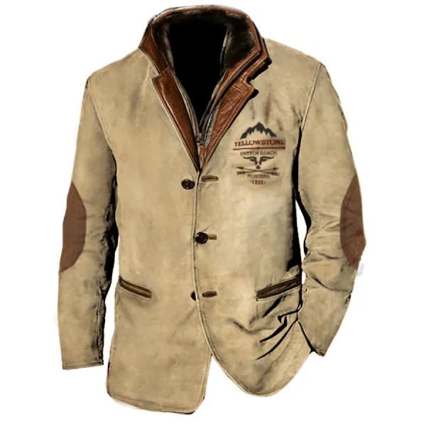 Мужской винтажный Йеллоустонский пиджак-карго двухслойные пальто с меховым кожаным воротником и лацканами пальто средней длины