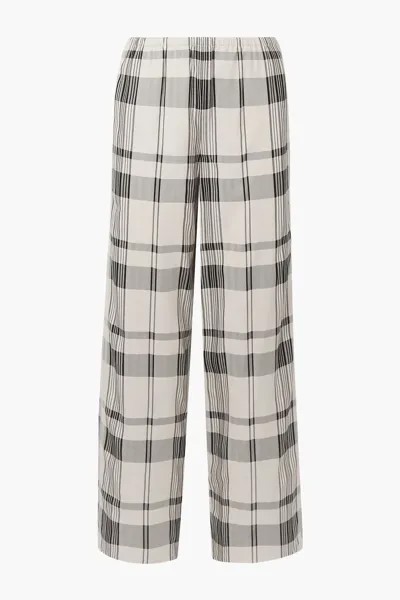 Широкие брюки из жаккарда в клетку Theory, цвет Off-white