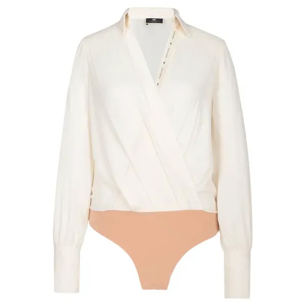 Тонкое подтянутое боди Elisabetta Franchi, экрю