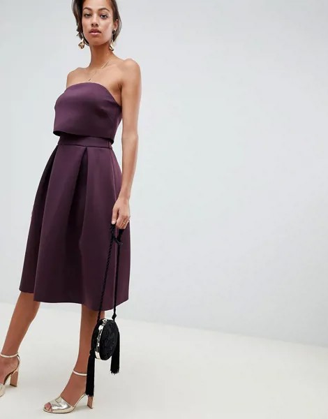 Платье-бандо миди для выпускного с кроп-топом ASOS DESIGN-Фиолетовый