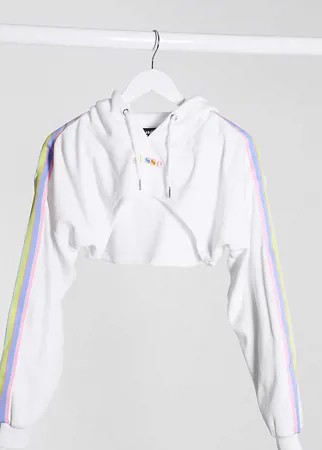 Короткий бархатный худи с разноцветной лентой Ellesse-Белый