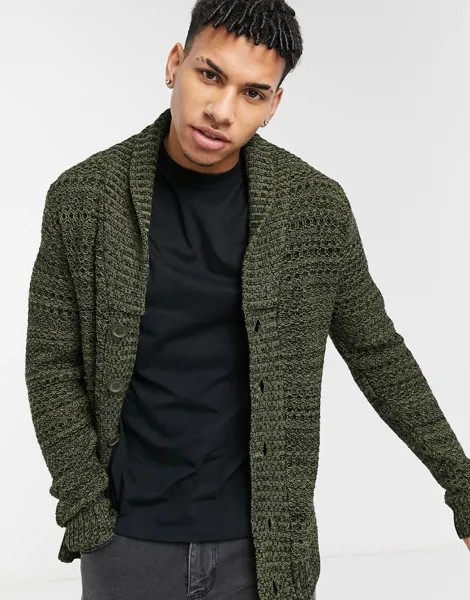 Вязаный кардиган цвета хаки с пуговицами ASOS DESIGN-Темно-синий