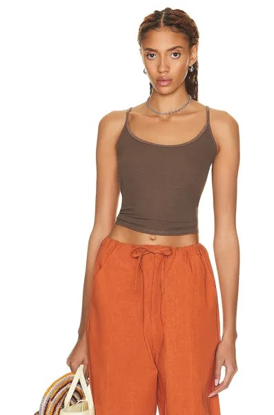 Топ Enza Costa Stretch Silk Knit Rib Essential Tank, цвет Mushroom