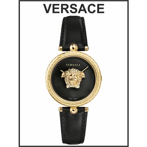 Наручные часы Versace Женские наручные часы Versace черные кожаные кварцевые оригинальные, черный