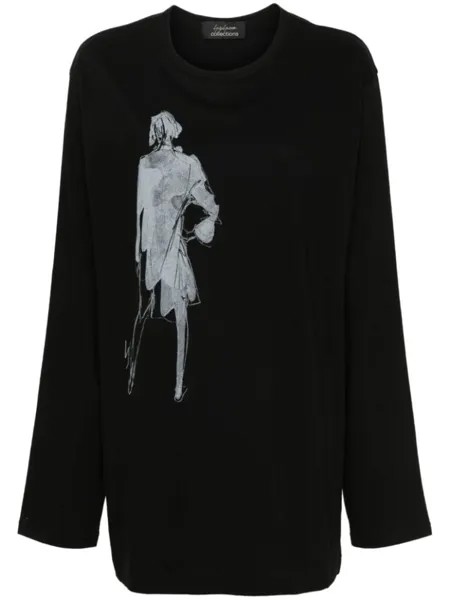 Футболка с длинными рукавами и графическим принтом Yohji Yamamoto, черный