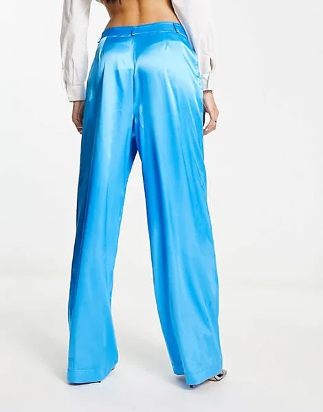 Синие атласные брюки с заниженным поясом Miss Selfridge