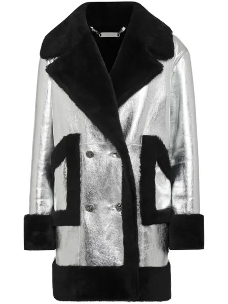 Philipp Plein двубортная дубленка, серебристый