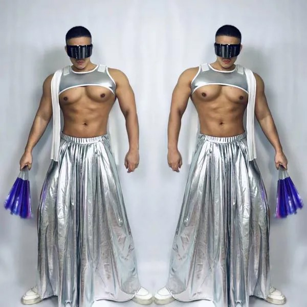 Ночной клуб бар мужской певец Серебряная технология будущего сексуальные юбки Костюмы для вечерние тема DS открытие шоу сценический наряд