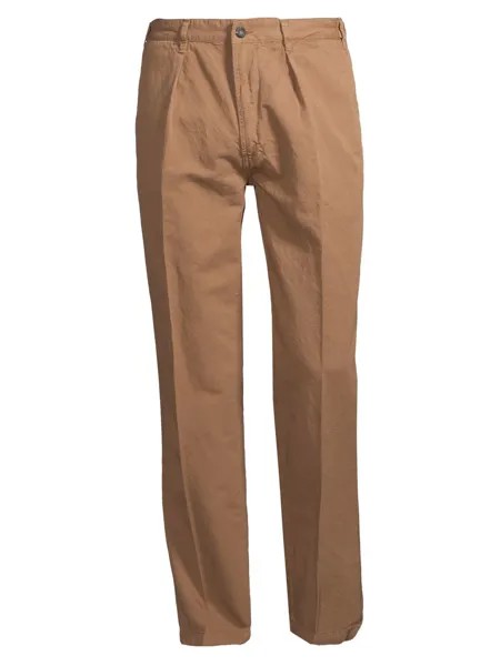 Плиссированные брюки чинос из хлопка и льна Drake's, коричневый