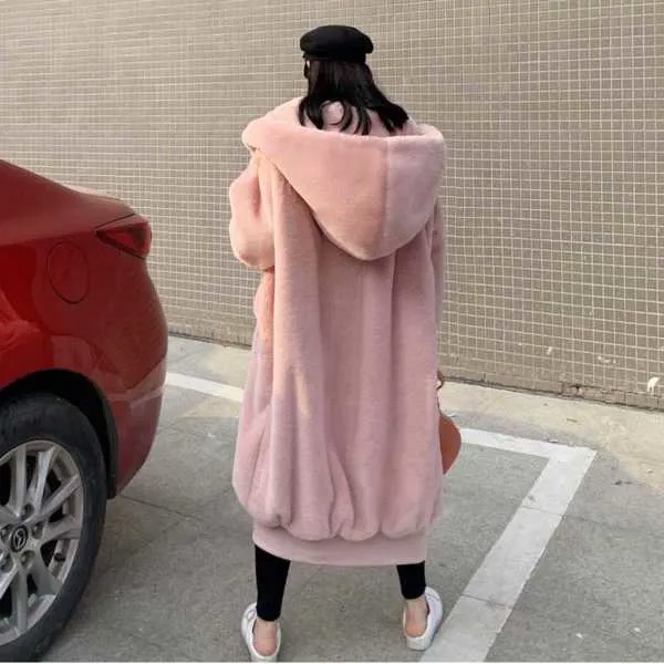 Корейские женские толстовки Wenfly, длинное пальто из искусственного меха, свободная утепленная элегантная зимняя женская теплая верхняя оде...