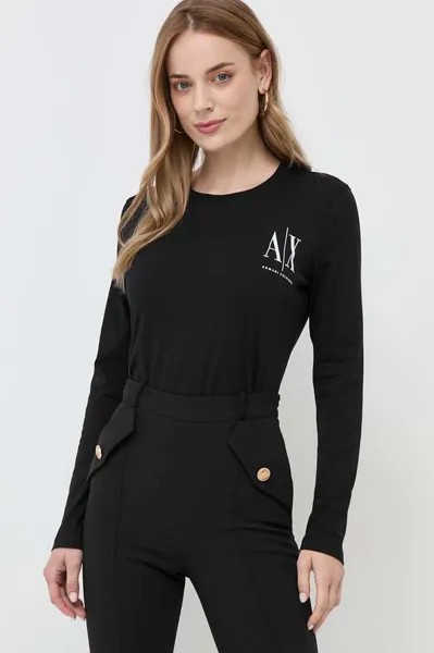 Хлопковая рубашка с длинным рукавом Armani Exchange, черный