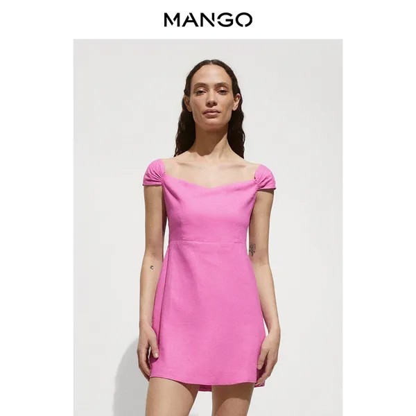 Платье Mango с воротником-лодочкой, светло-розовый