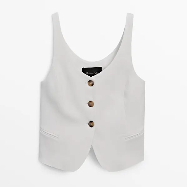 Жилет Massimo Dutti V-neck Suit Waistcoat, кремовый