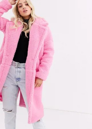 Розовое легкое пальто из искусственного меха Missguided-Розовый