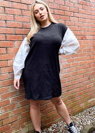 Черное платье-футболка с рукавами из поплина Vero Moda Curve-Мульти
