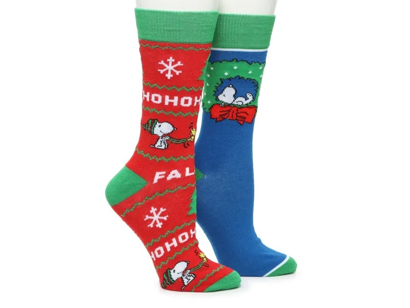 Мужские носки для экипажа Peanuts Holiday — 2 шт. Bioworld, синий/красный/зеленый