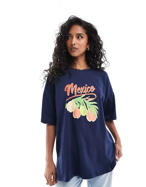 ASOS DESIGN – темно-синяя футболка оверсайз с надписью «Мексика»