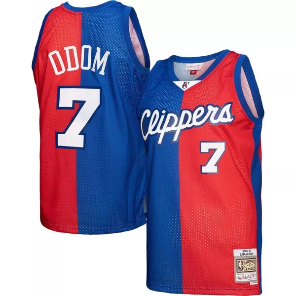 Мужская майка Mitchell & Ness Lamar Odom Royal/Red LA Clippers Hardwood Classics 2000-01 Split Swingman