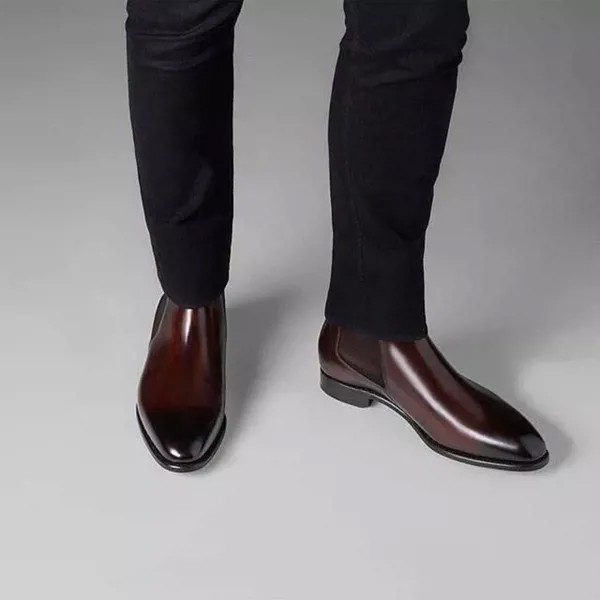 Простые мужские модные демисезонные остроносые низкие каблуки градиентные коричневые черные классические удобные короткие ботинки челси ...