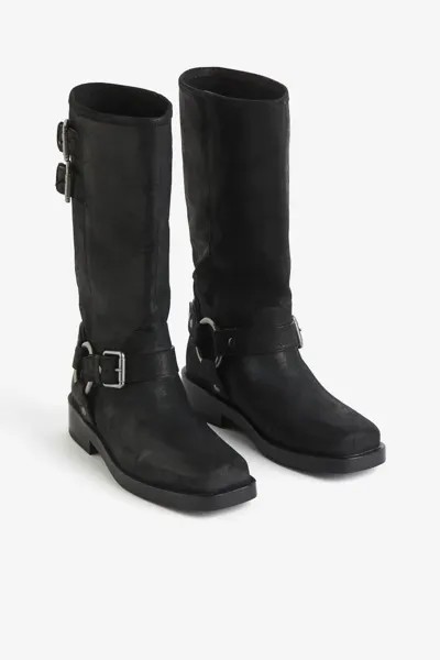 Замшевые рокерские ботинки H&M, черный