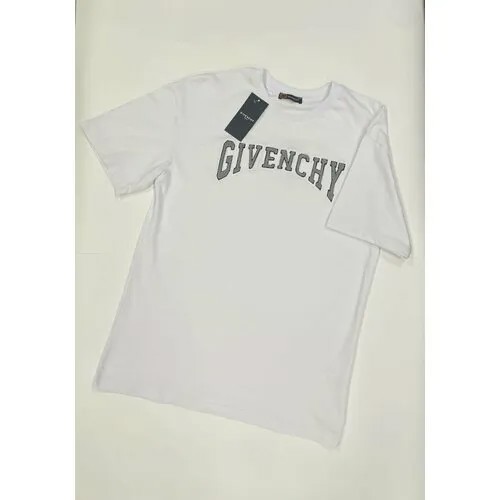 Футболка GIVENCHY, свободный силуэт, круглый вырез, принт надписи, размер XL, белый