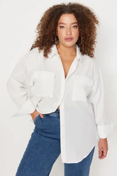 Рубашка больших размеров - Ecru - Oversize Trendyol, экрю
