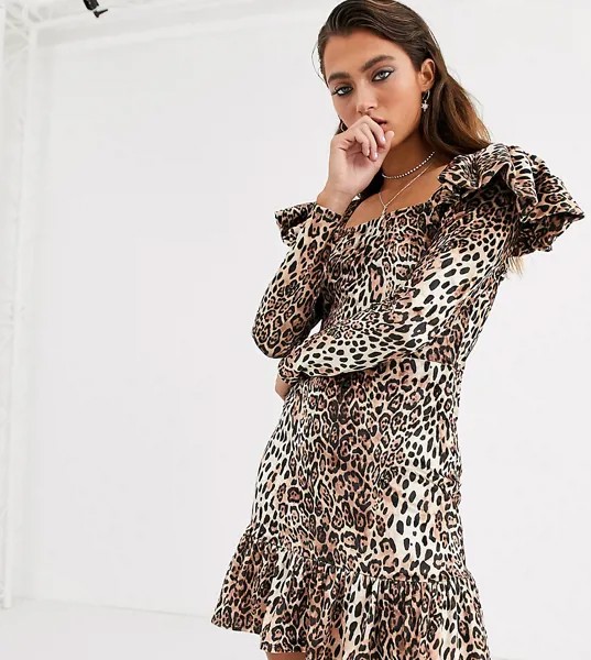Бархатное облегающее платье мини с леопардовым принтом House Of Stars-Коричневый