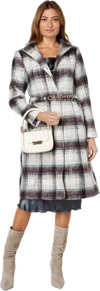 Шерстяное пальто с поясом-цепочкой V22753X Vince Camuto, цвет Wine Plaid