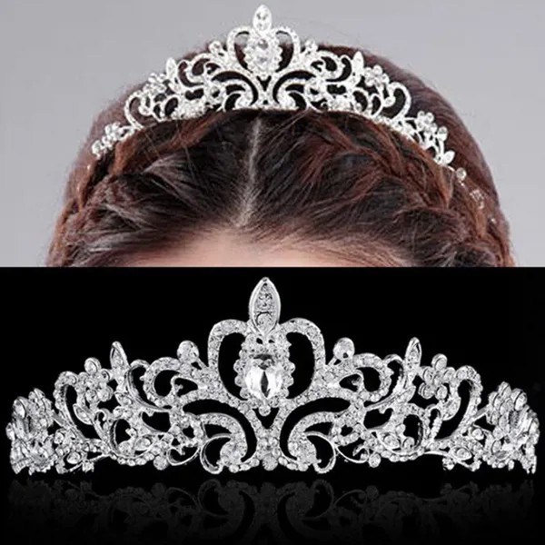 Noble Luxury Full Diamond Bridal Tiara Crown Свадебное оголовье Барокко Лопнувшие волосы Аксессуары Корона
