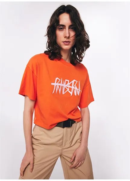 Оранжевая женская футболка с круглым вырезом Twist