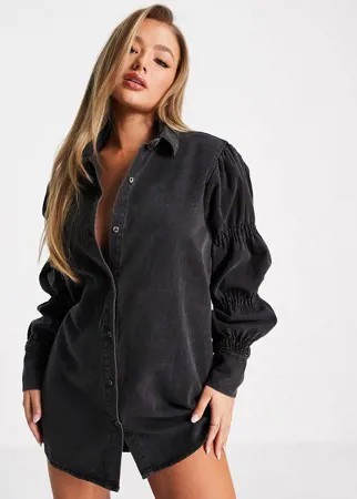 Черное платье-рубашка с пышными рукавами Missguided-Черный