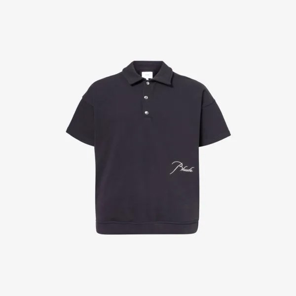 Рубашка-поло свободного кроя из хлопкового пике с вышитым логотипом Rhude, черный