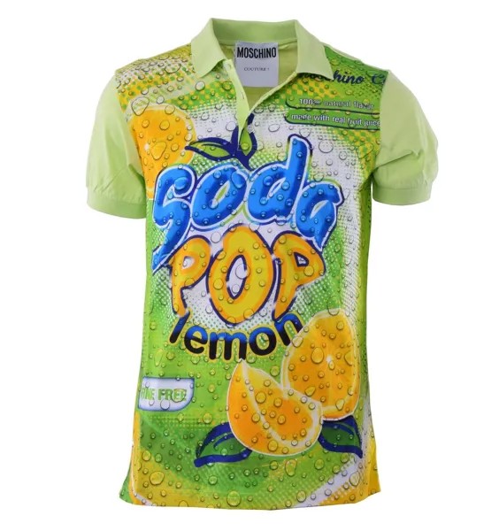MOSCHINO COUTURE RUNWAY Хлопковая рубашка-поло с принтом «Drink Soda», зеленая 04414