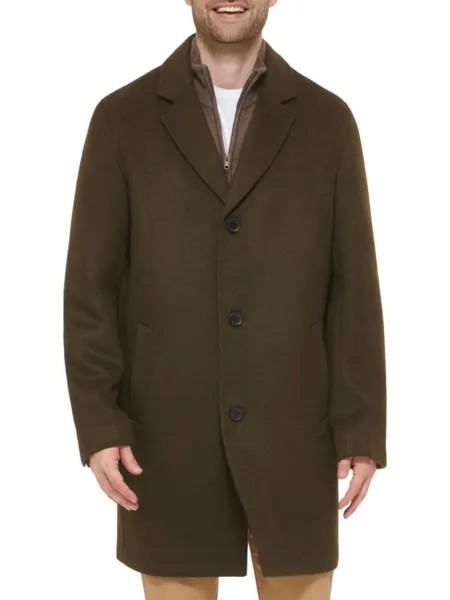 Пальто из смесовой шерсти с вырезом на воротнике Cole Haan, цвет Dark Olive